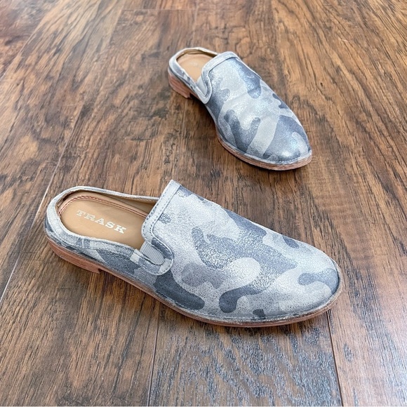 Trask • Ashley Pewter Camo Slide mule grey silver camouflage print leather - Picture 12 of 12